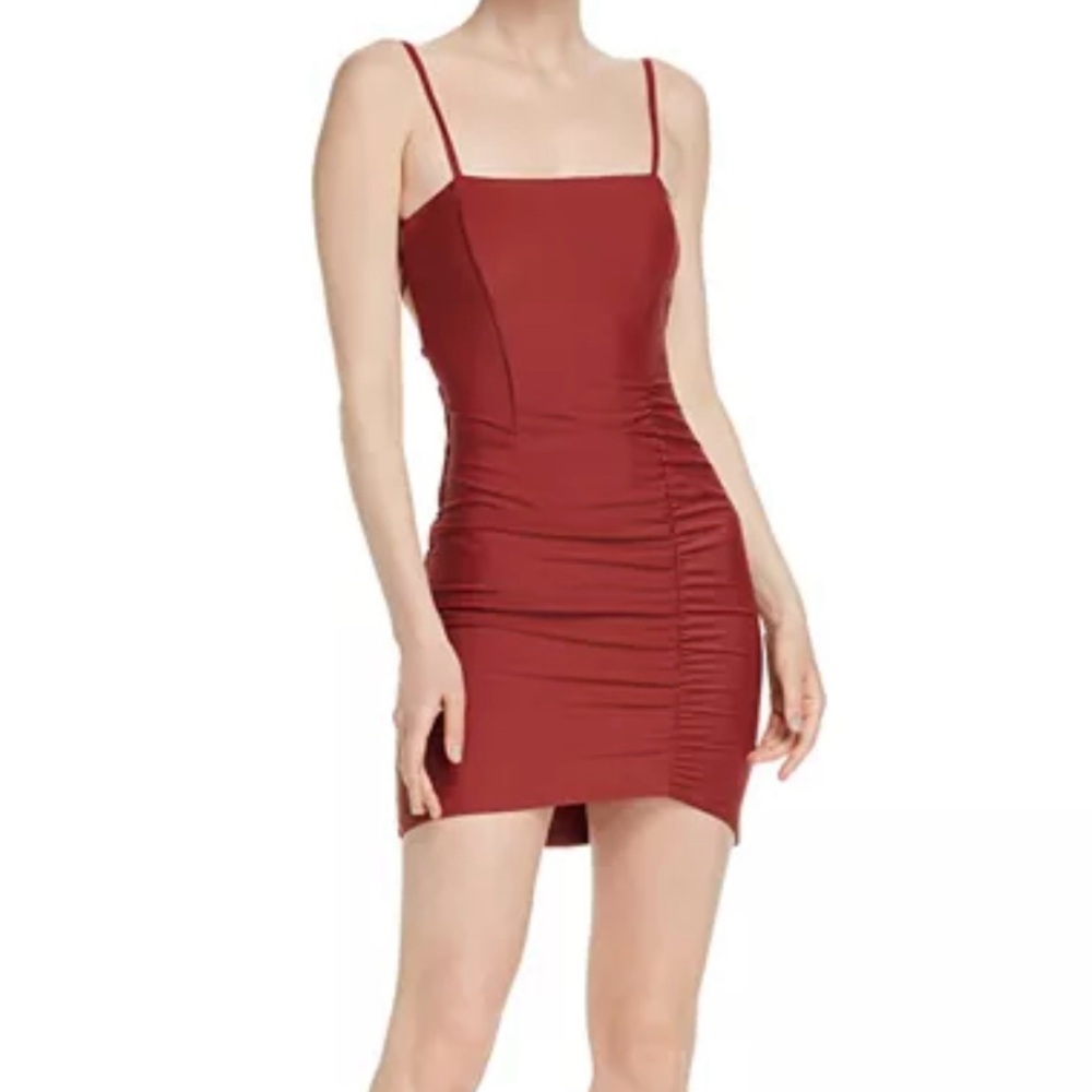 Tiger Mist Red Ruched Mini Dress